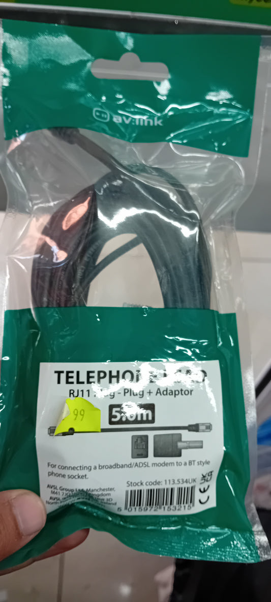 Telephone lead RJ11 Plug-plug adapter 5.0m
