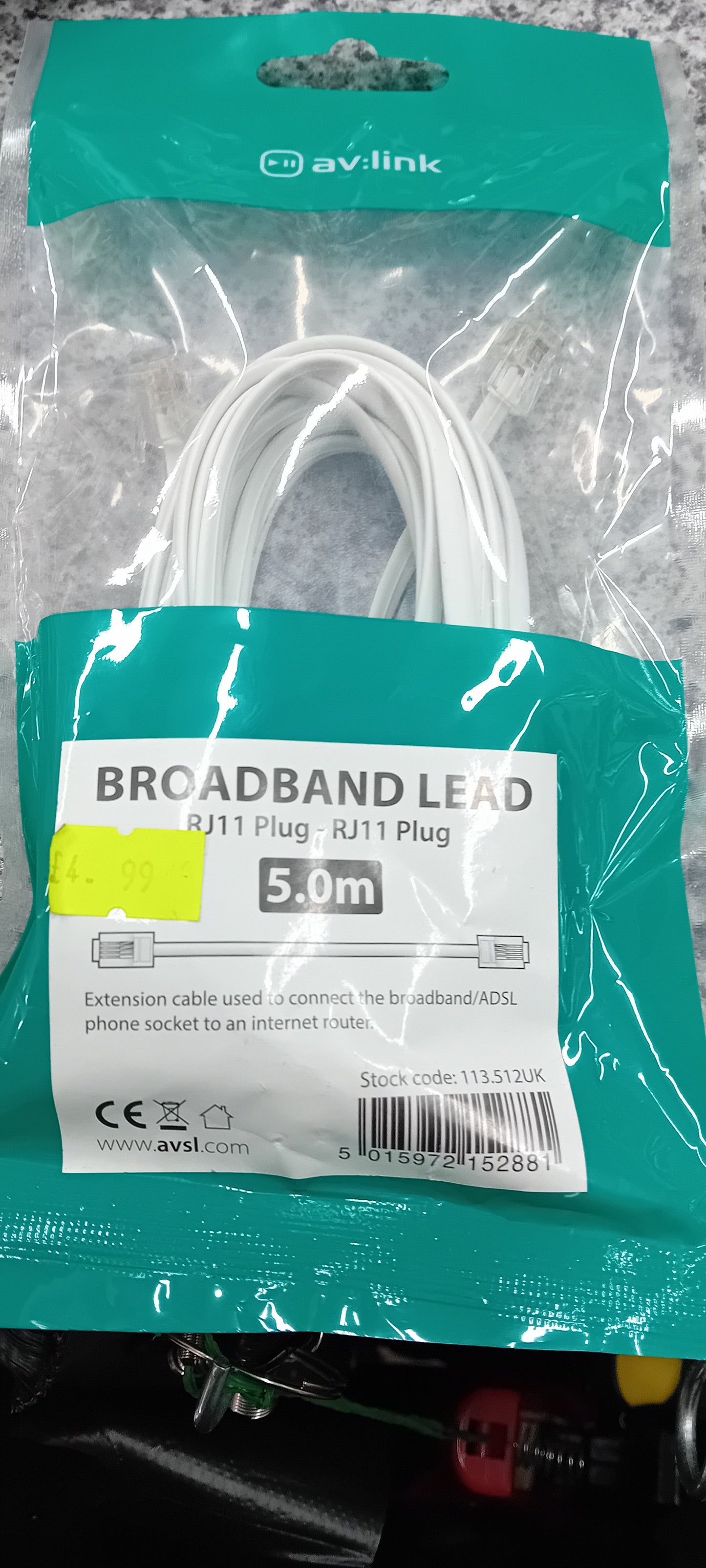 Broadband Lead RJ11 plug-RJ11 Plug 5m