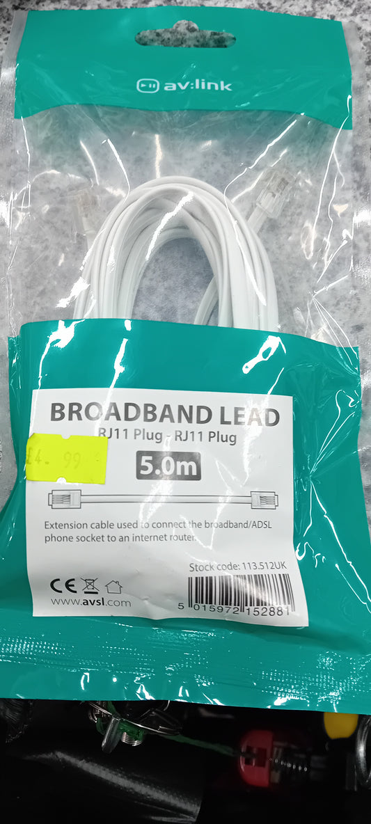 Broadband Lead RJ11 plug-RJ11 Plug 5m