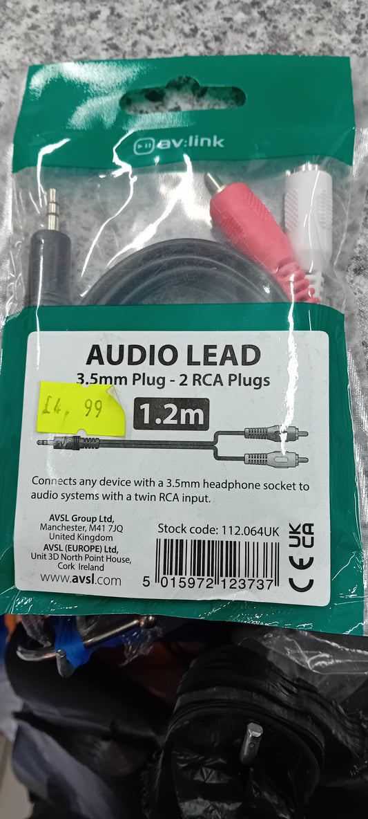 Audio lead 3.5mm plug-2RCA plugs 1.2m