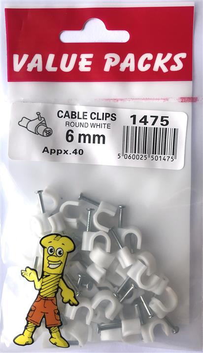 6.0mm Cable Clips Round White - 40/PK (Approx) (1475 - CCRW6.0)