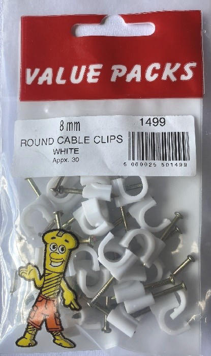 8.0mm Cable Clips Round White - 30/PK (Approx) (1499 - CCRW8.0)