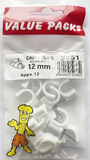 12.0mm Cable Clips Round White - 20/PK (Approx) (3851 - CCRW12.0)