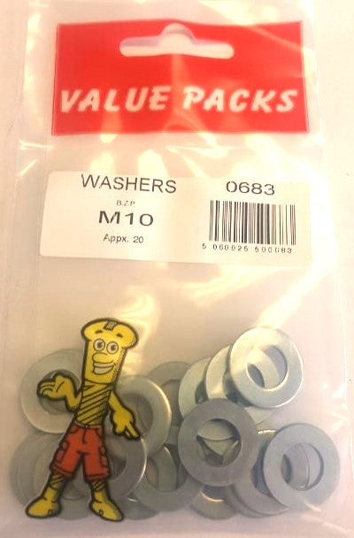M10 Steel Washers Zinc - 20/PK (Approx) (0683 - WM10)