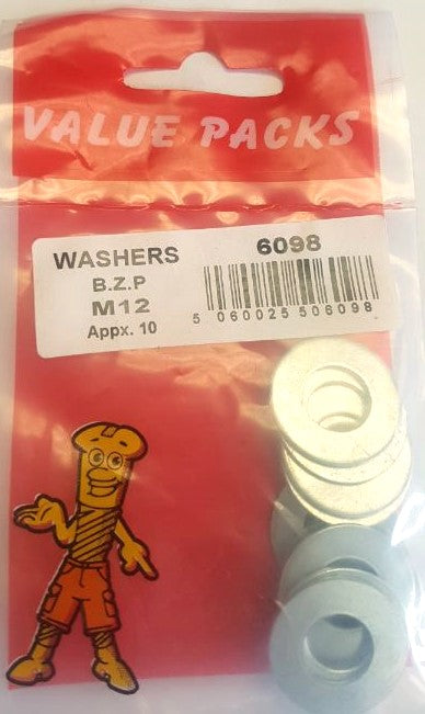 M12 Steel Washers Zinc - 10/PK (Approx) (6098 - WM12)