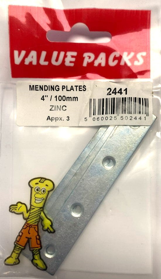 4'' 100mm Mending Plates Zinc - 3/PK (Approx) (2441 - ZMP400)