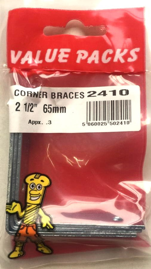 2 1/2'' 65mm Corner Brackets Zinc - 3/PK (Approx) (2410 - ZCB250)