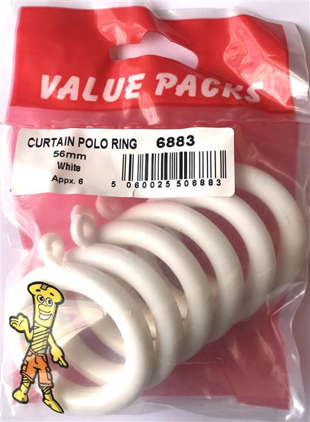 Curtain Pole Ring 56mm White - 6/PK (Approx) (6883 - CPR56W)