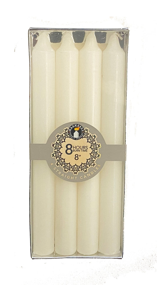 Set Of 4 8'' Straight Candles - White