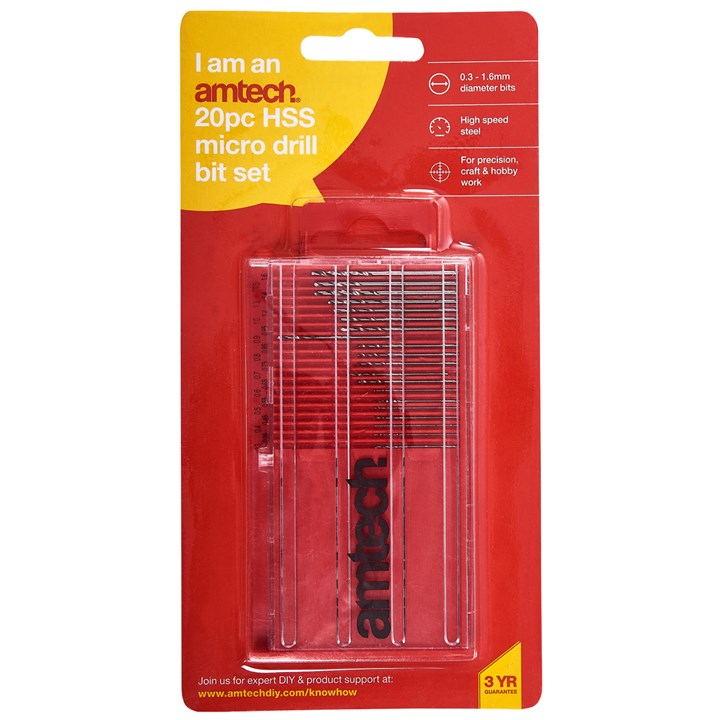20 Piece high speed steel (HSS) micro drill bits (0.3mm - 1.6mm)