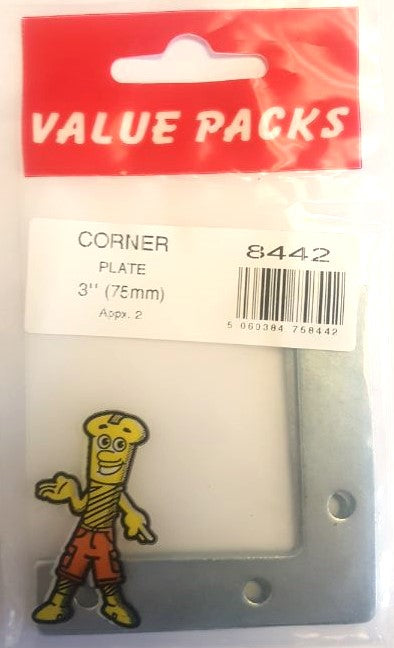 3'' 75mm Corner Plates Zinc - 2/PK (Approx) (8442 - CP75)