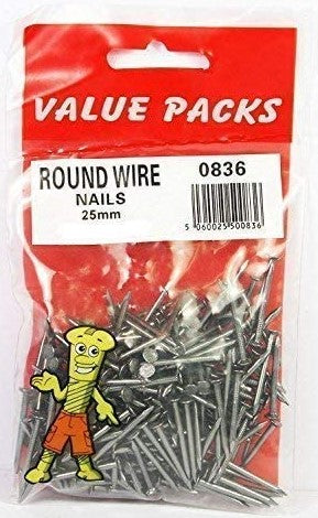 25mm Round Wire Nails Bright - 130g/PK (Approx) (0836 - NR25)