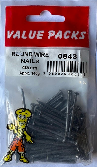 40mm Round Wire Nails Bright - 140g/PK (Approx) (0843 - NR40)