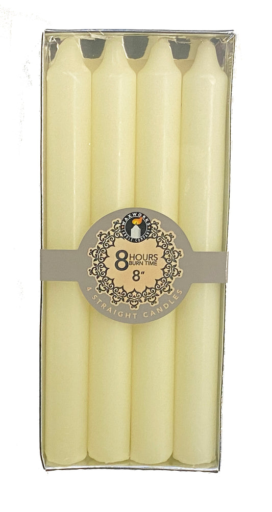 Set Of 4 8'' Straight Candles - Ivory